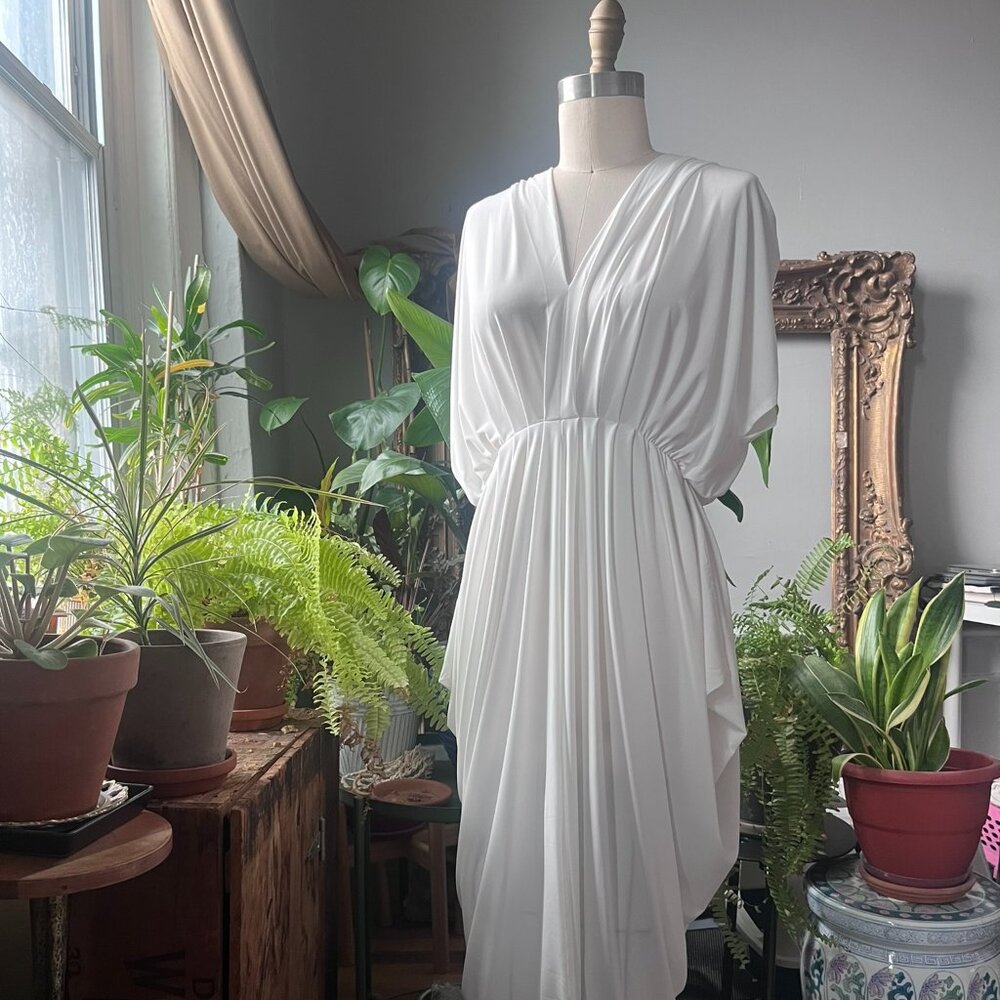 Batwing Pleated Maxi Cream Dress / Wedding Gown